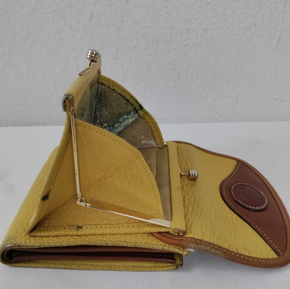 Dooney & Bourke Vintage AWL Mustard & British Tan Trifold Wallet - Picture 12 of 15